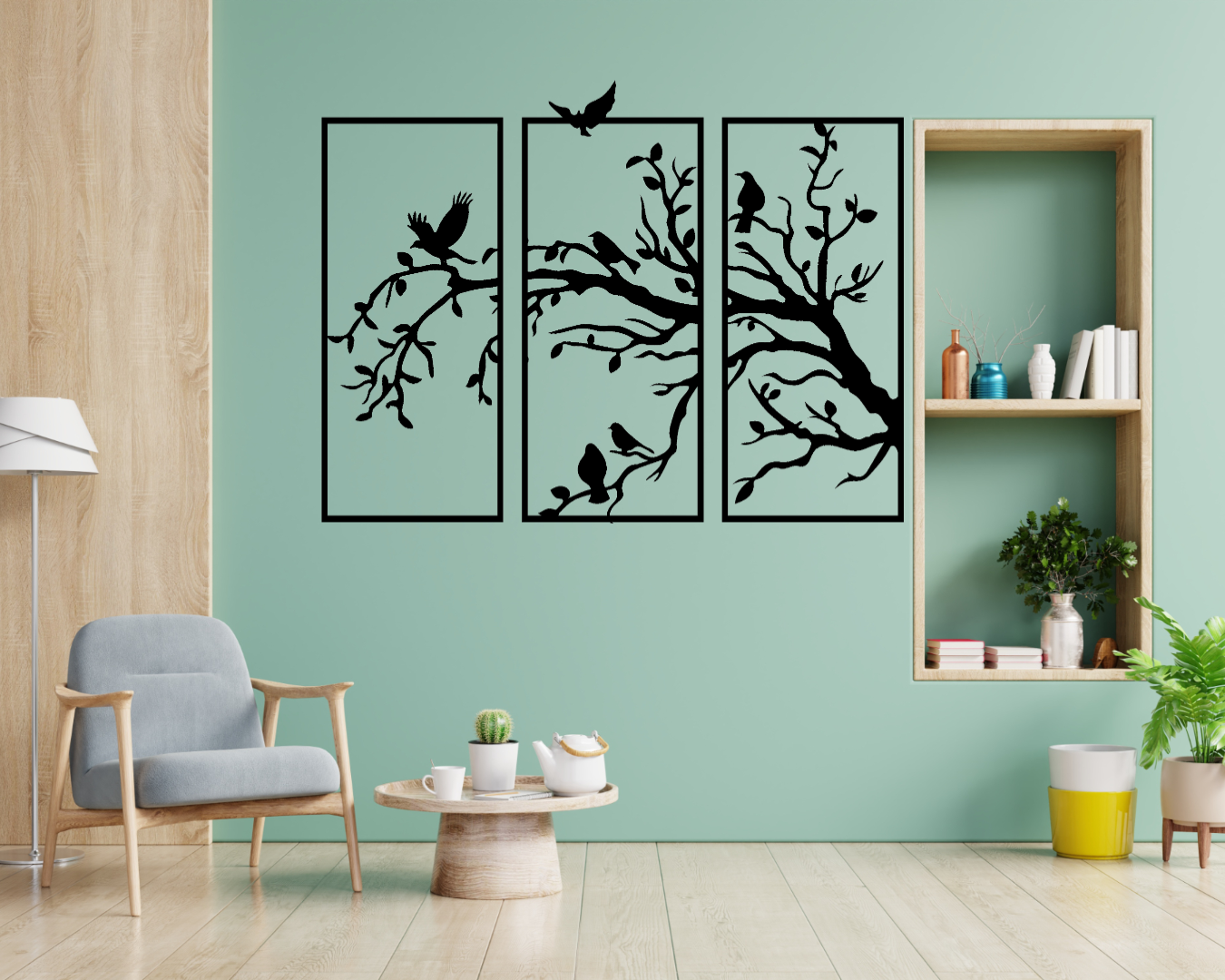 Birds in Tree #2 - 3 Panel Wall Decal
