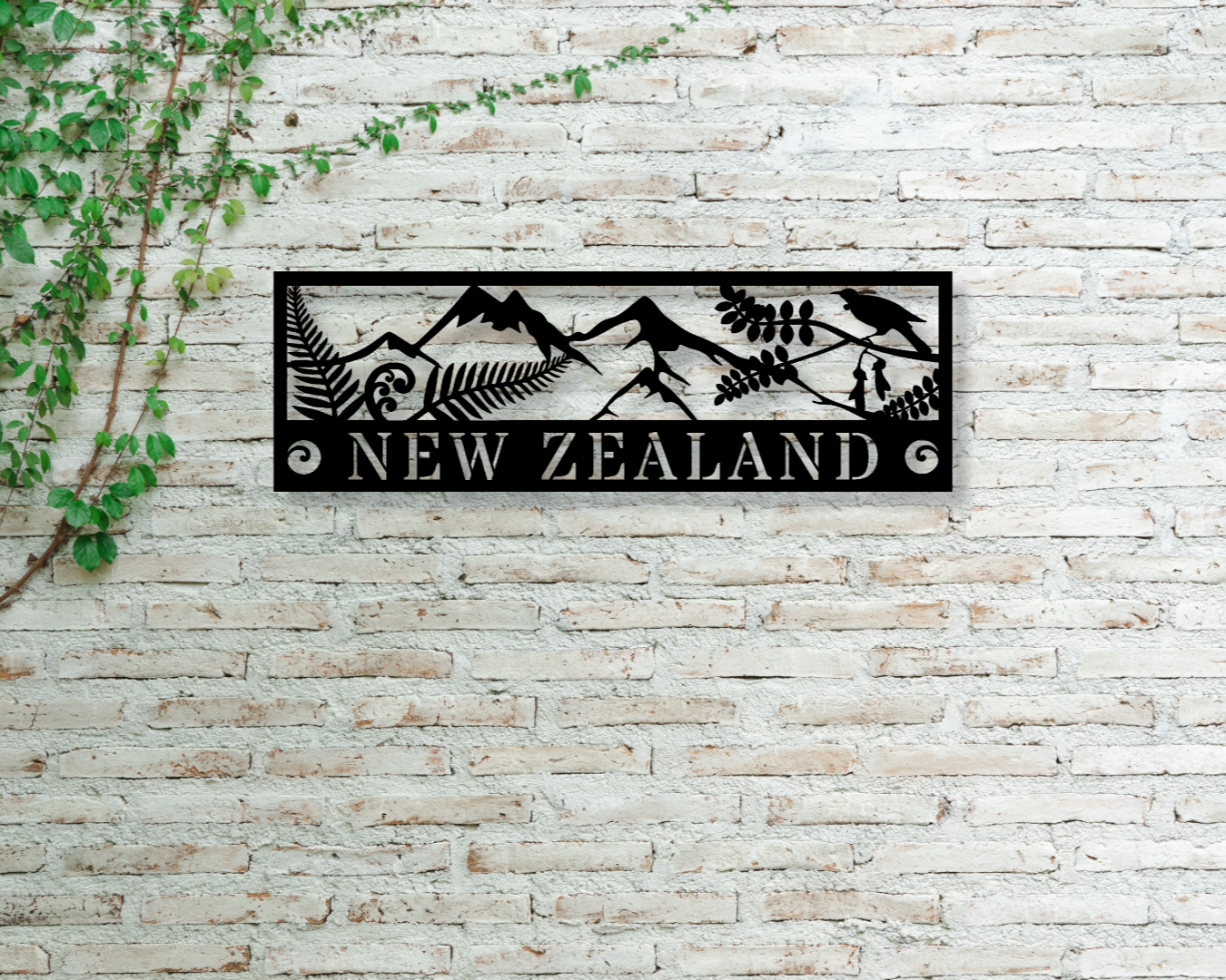 NZ Theme Scene Mountains With Text Outdoor Wall Art Panel - Hollow Cut