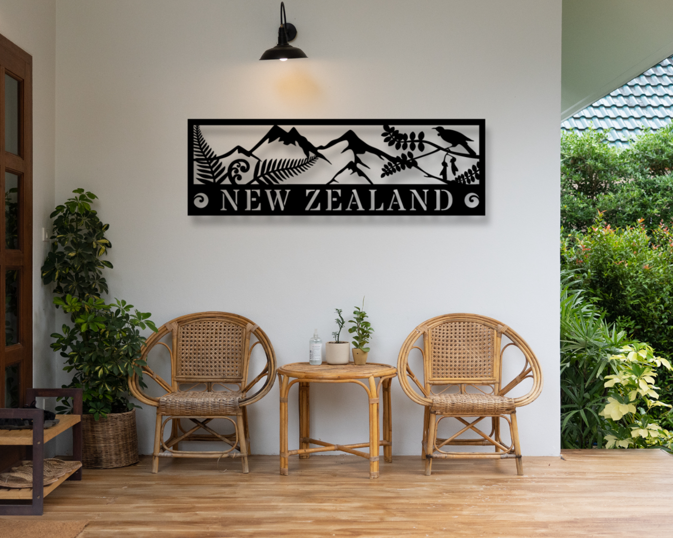 NZ Theme Scene Mountains With Text Outdoor Wall Art Panel - Hollow Cut