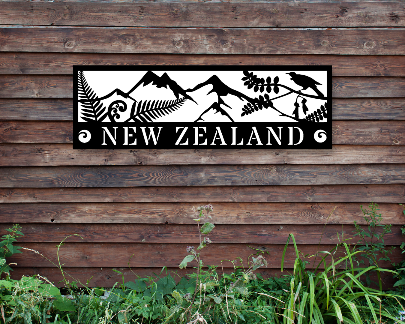 NZ Theme Scene Mountains With Text Outdoor Wall Art Panel - Colour Detail