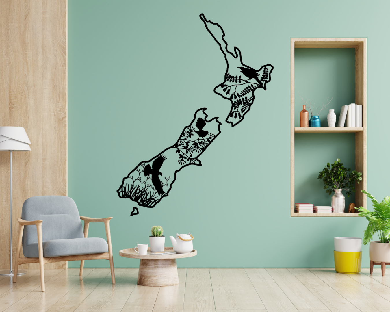 NZ Map Native Birds Wall Decal