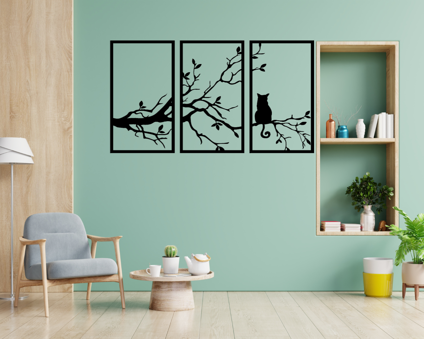 Cat in Tree - 3 Panel Wall Decal