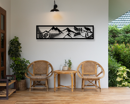 NZ Kaupapa Scene Mountains Outdoor Wall Art Panel - Hollow Cut