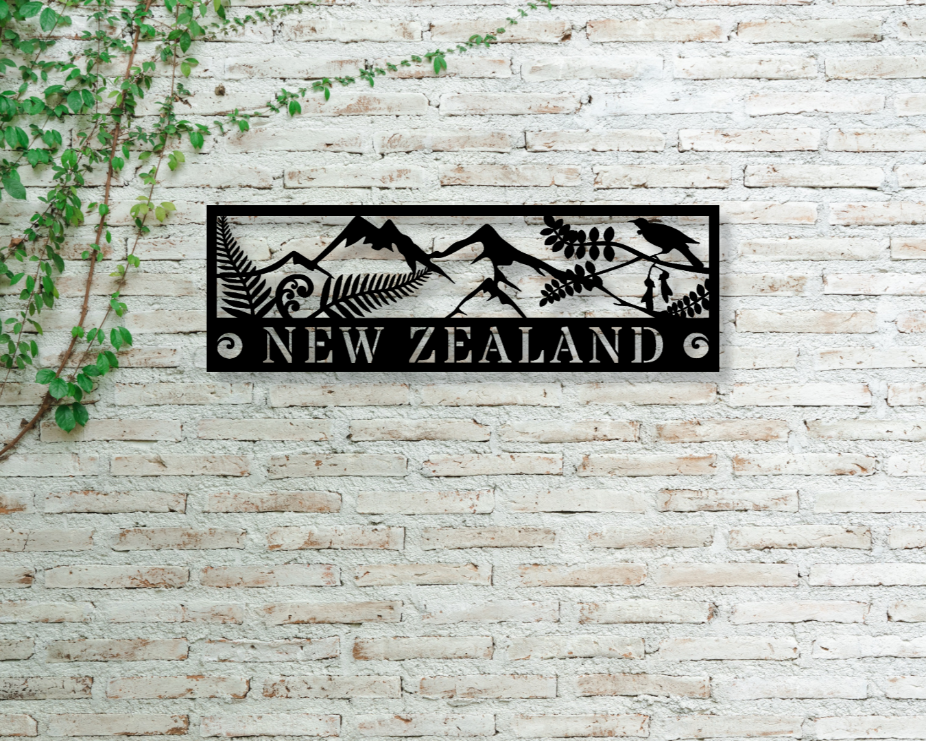 NZ Theme Scene Mountains With Text Out Wall Art Panel - Hollow Cut