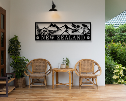 NZ Theme Scene Mountains With Text Out Wall Art Panel - Hollow Cut