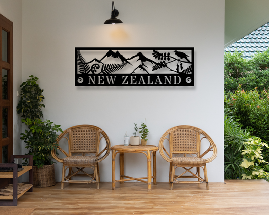 NZ Theme Scene Mountains With Text Out Wall Art Panel - Hollow Cut